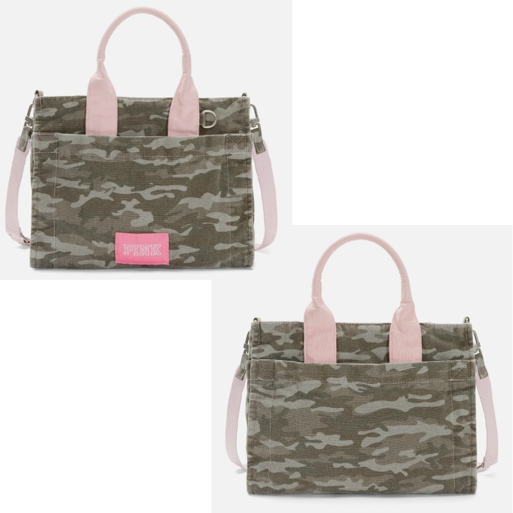 Victoria's Secret PINK Mini Crossbody Tote Shoulder Bag Green Camo Canvas NWT